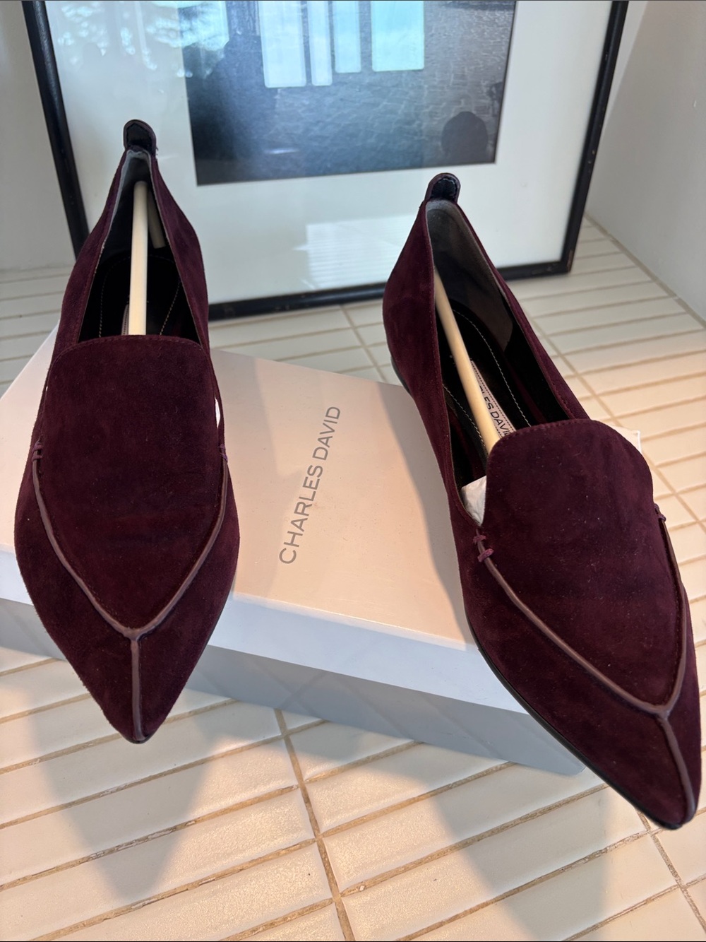 Charles David Women's Pointed Suede Loafers in Wine Size 9